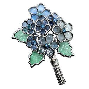 Vintage Coro Floral Brooch Gripoix Pilque A Jour Poured Stained Glass Purple Blu